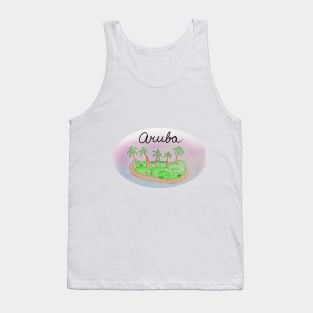 Aruba watercolor Island travel, beach, sea and palm trees. Holidays and rest, summer and relaxation Tank Top